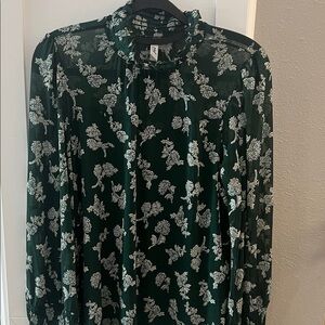 Dark Green Floral Print Top